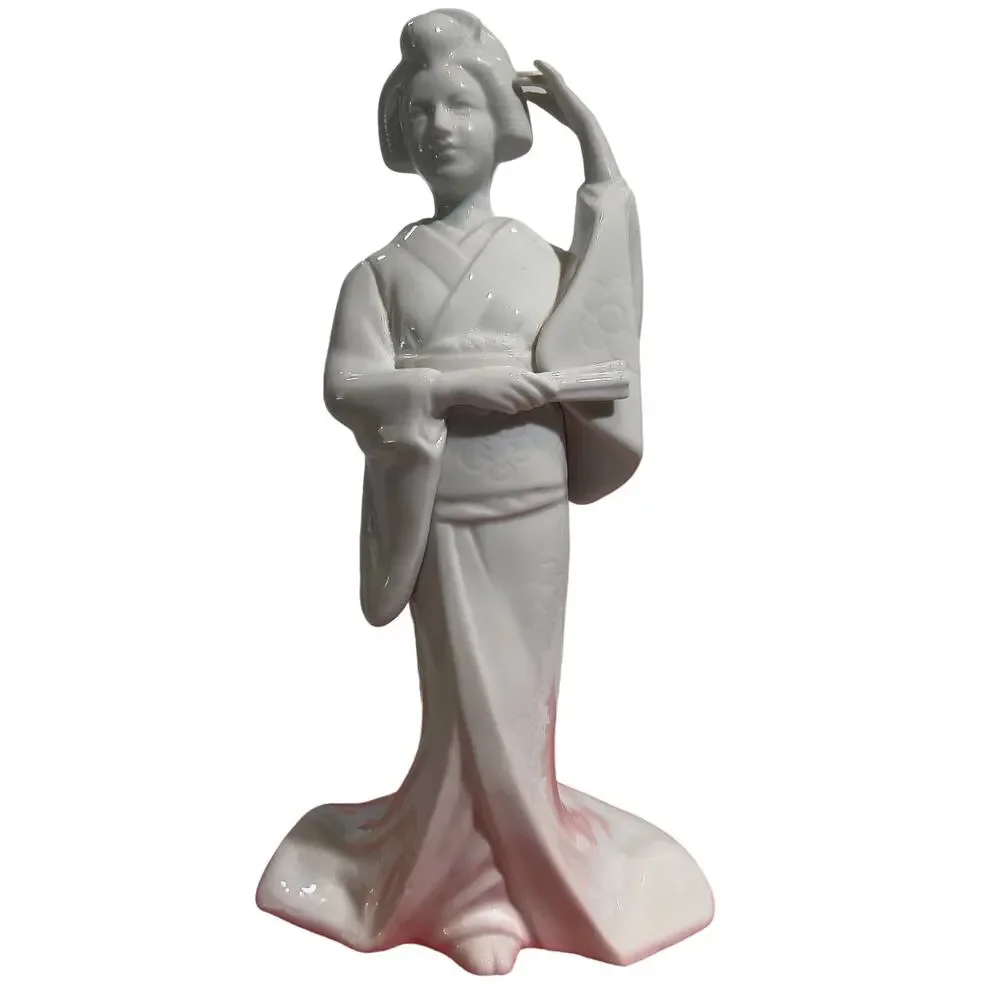 Toyo Japan Japanese Lady Ceramic Geisha Girl Figurine White Vintage Kimono Dance